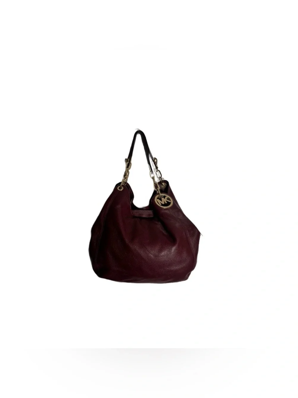 Michael Kors Fulton Hobo Bag Burgundy Pebbled Leather Tote Gold Shoulder Bag - Picture 2 of 7